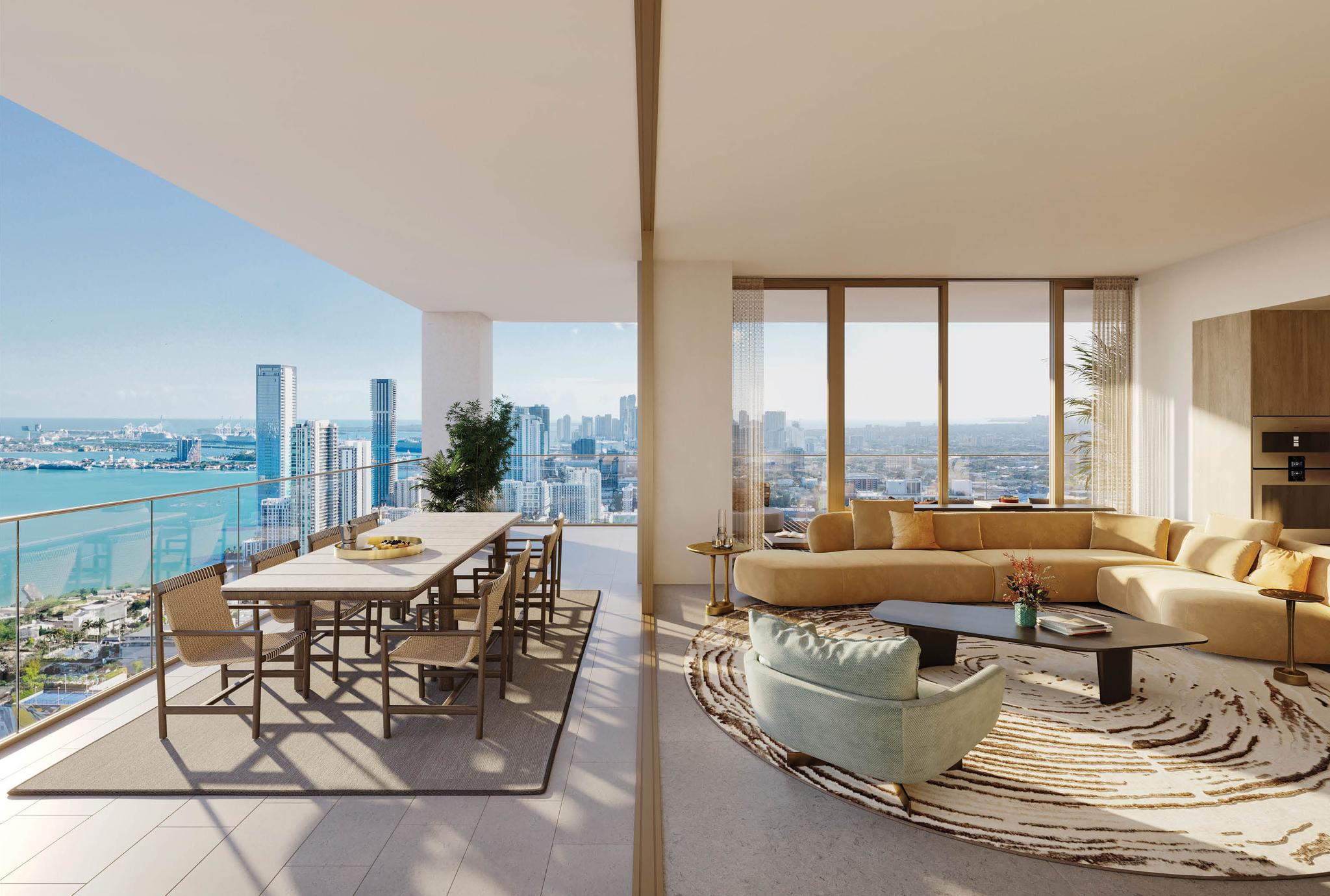 Jean-Georges Miami Tropic Residences residence balcony with views of Midtown and Edgewater